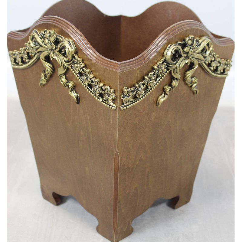 Uniquewise Elegant Wood Wastebasket / Trash Bin with Gold Bow