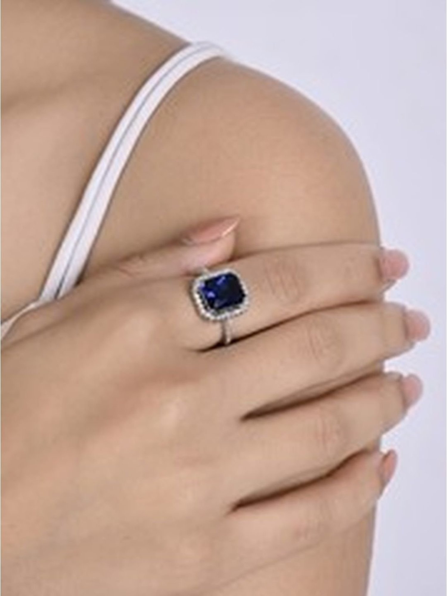 March by FableStreet 92.5 Sterling Silver Blue Zircon Ring for Women