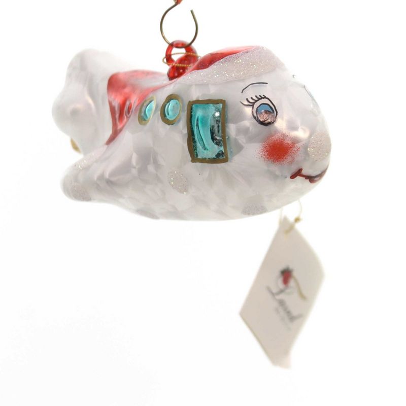 Laved Italian Ornaments White/Red Plane With Face Glitter Pearlized  -  Tree Ornaments