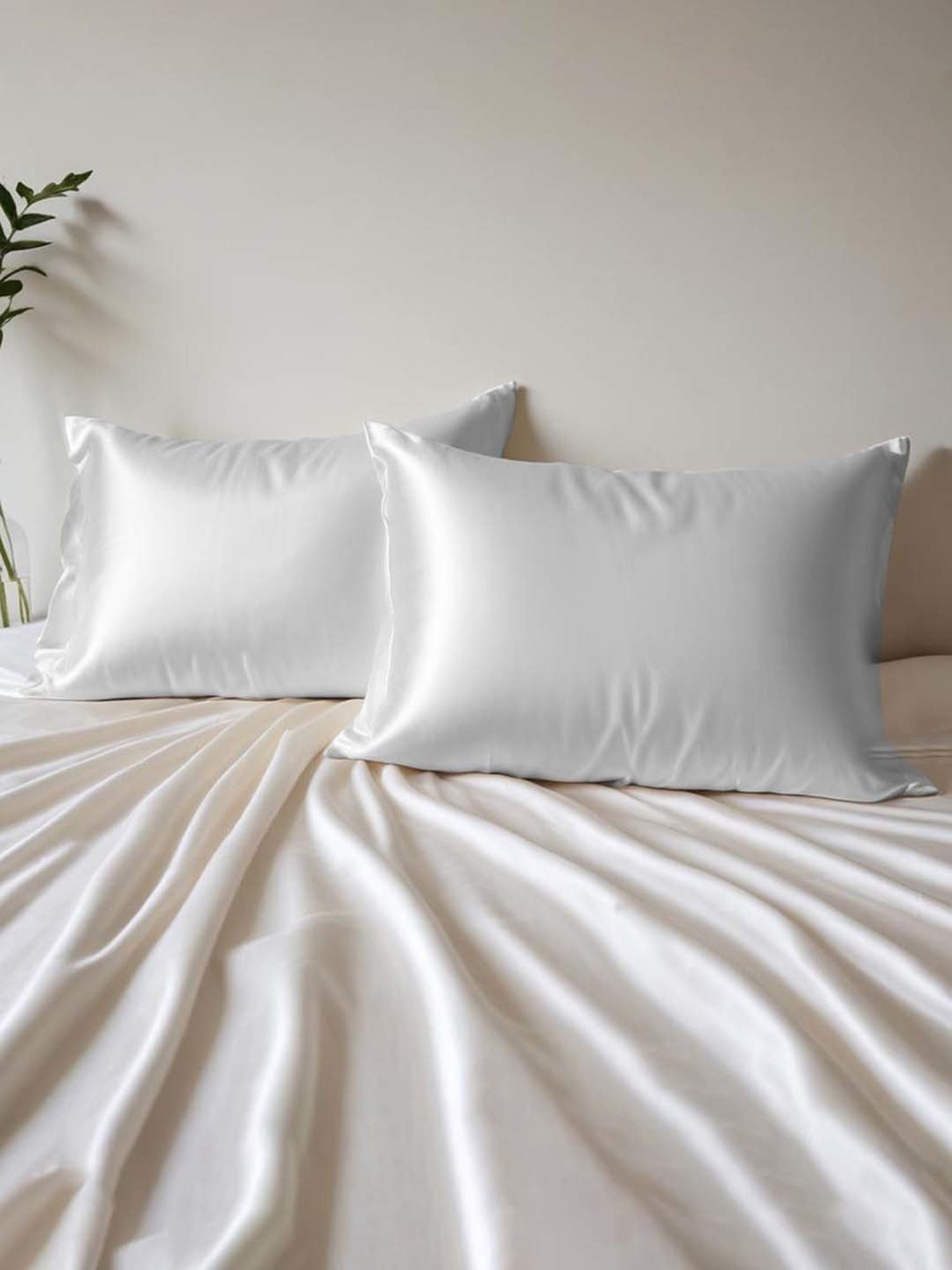 Layers Pearl White 85 GSM Micro Satin Silk Pillow Covers - Set of 2