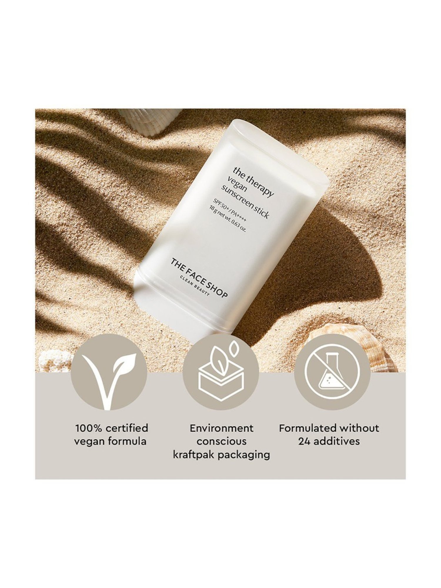 The Face Shop Therapy Vegan Sunscreen Stick SPF 50+ - 18 gm