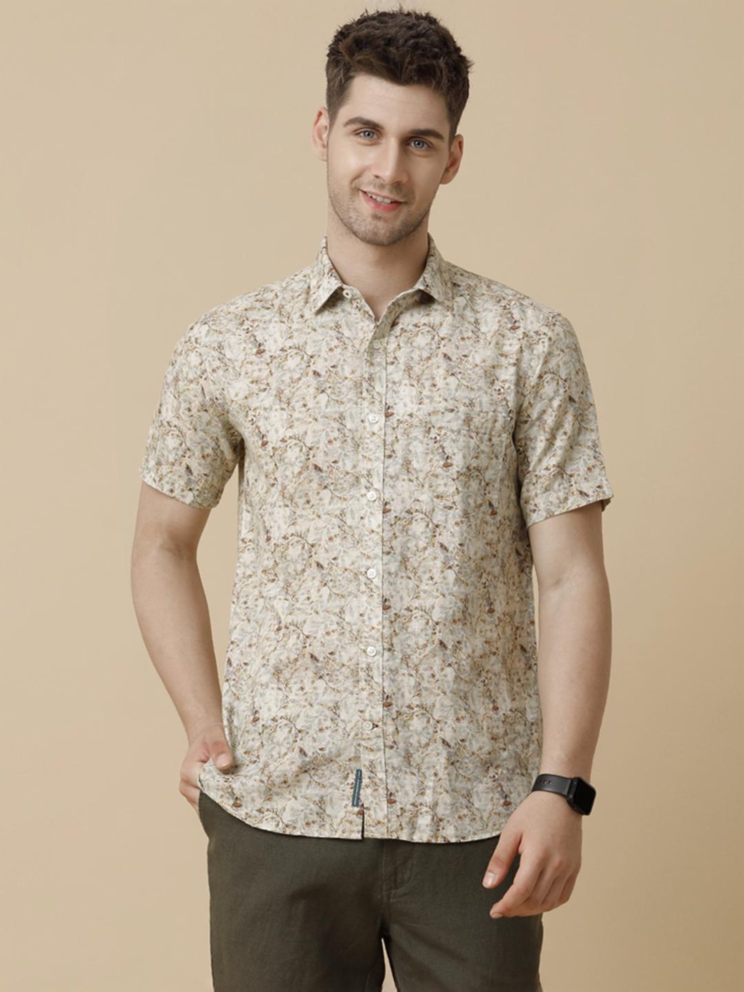 Linen Club Multicolored Linen Contemporary Fit Printed Shirt