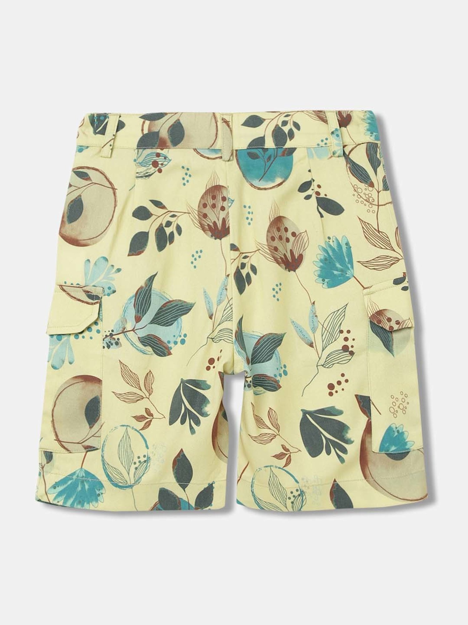 Blue Giraffe Boys Yellow & Teal Blue Floral Print Shorts