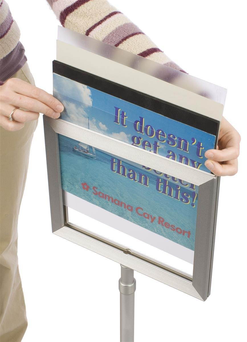 Displays2go Pedestal Sign Stand with Telescoping Height-Adjustable Design, Double-Sided Frame with Top-Loading Setup for 11 x 8.5 Prints - Silver/Aluminum (TLSCH)