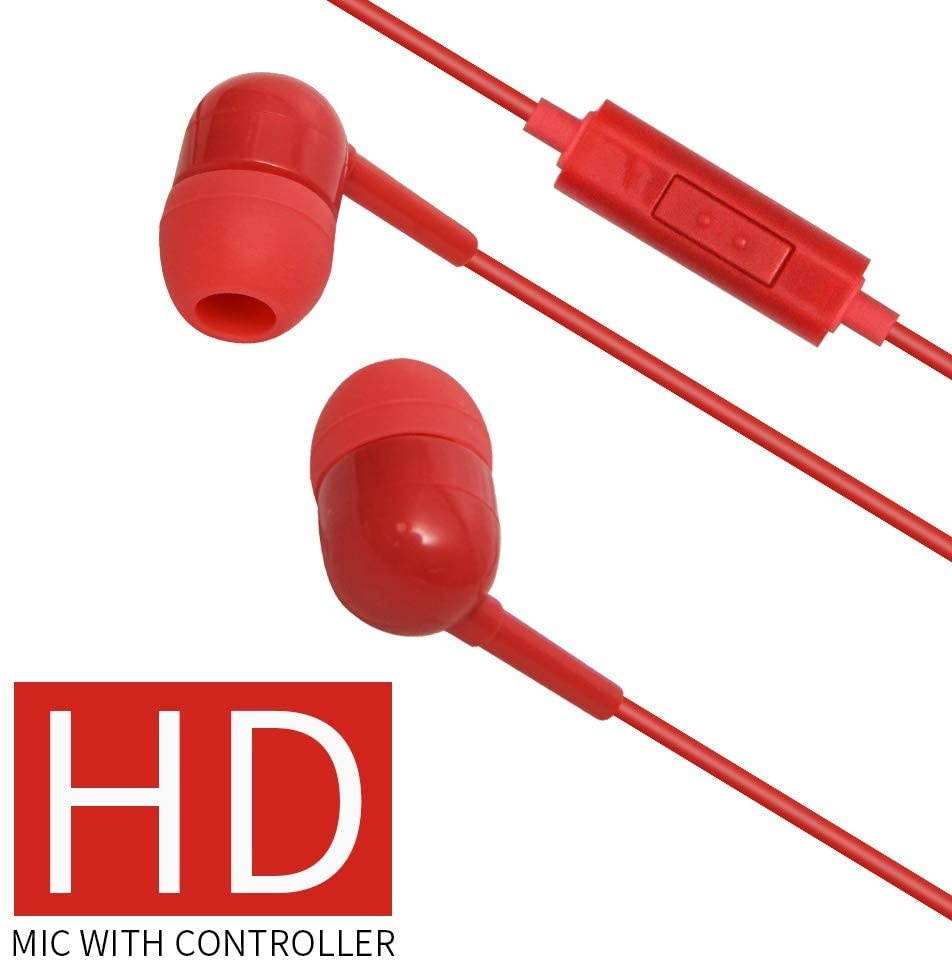 MINISO Colorful Music Earphone in-Ear Headphones with Microphone Comfortable Earbuds Cute Earphones for Mobile Smartphones Apple Xiaomi Realme Oppo Samsung Red