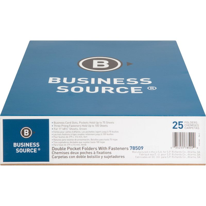 Business Source 25ct Storage Pockets Fastener Pocket Paper Folders