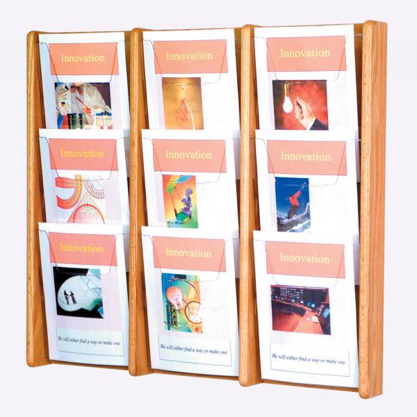 Wooden Mallet Stance 9 Pocket Magazine Holders Wall Display Rack 3Wx3H Light Oak