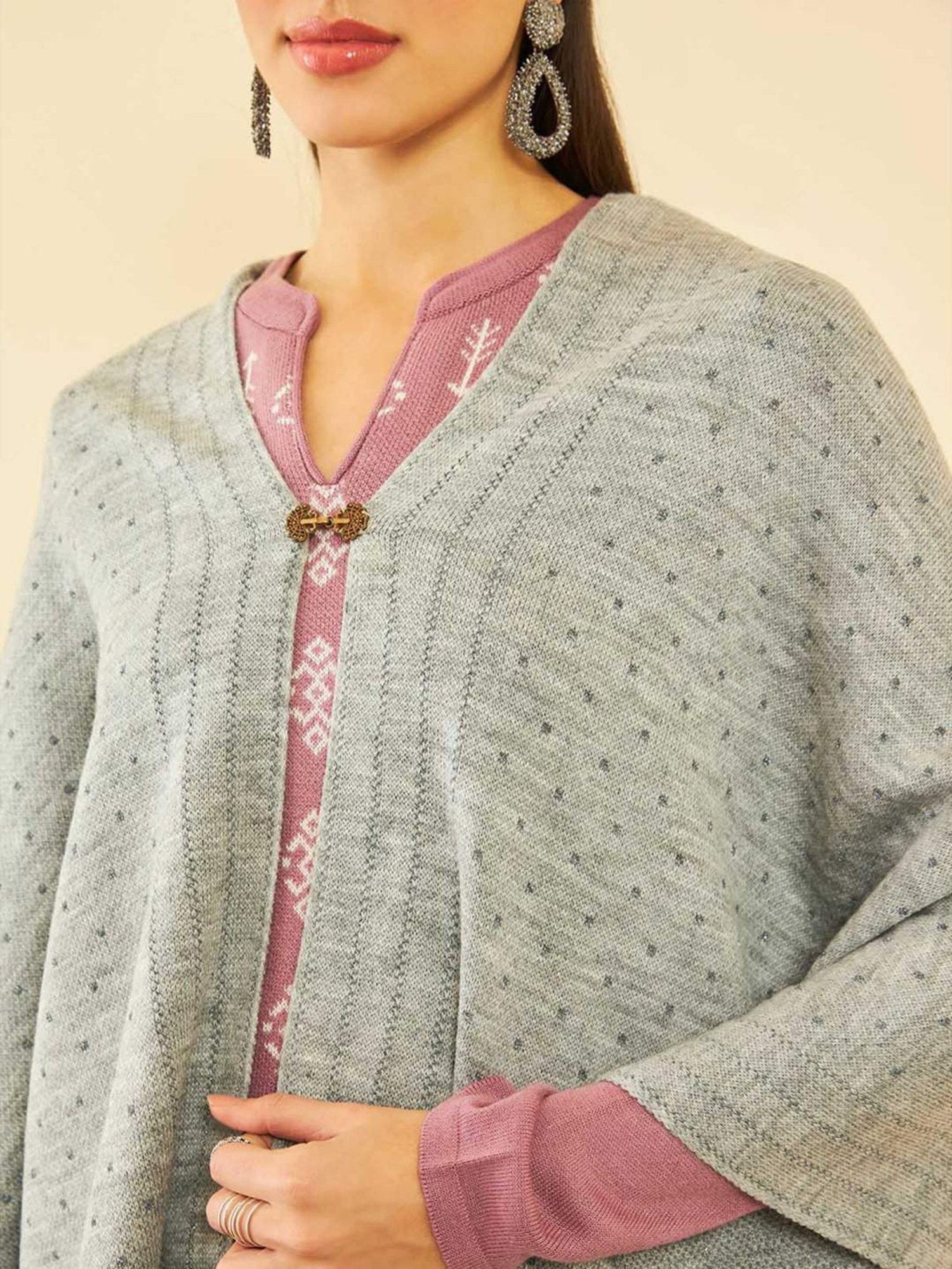 Soch Grey Woven Pattern Shawl