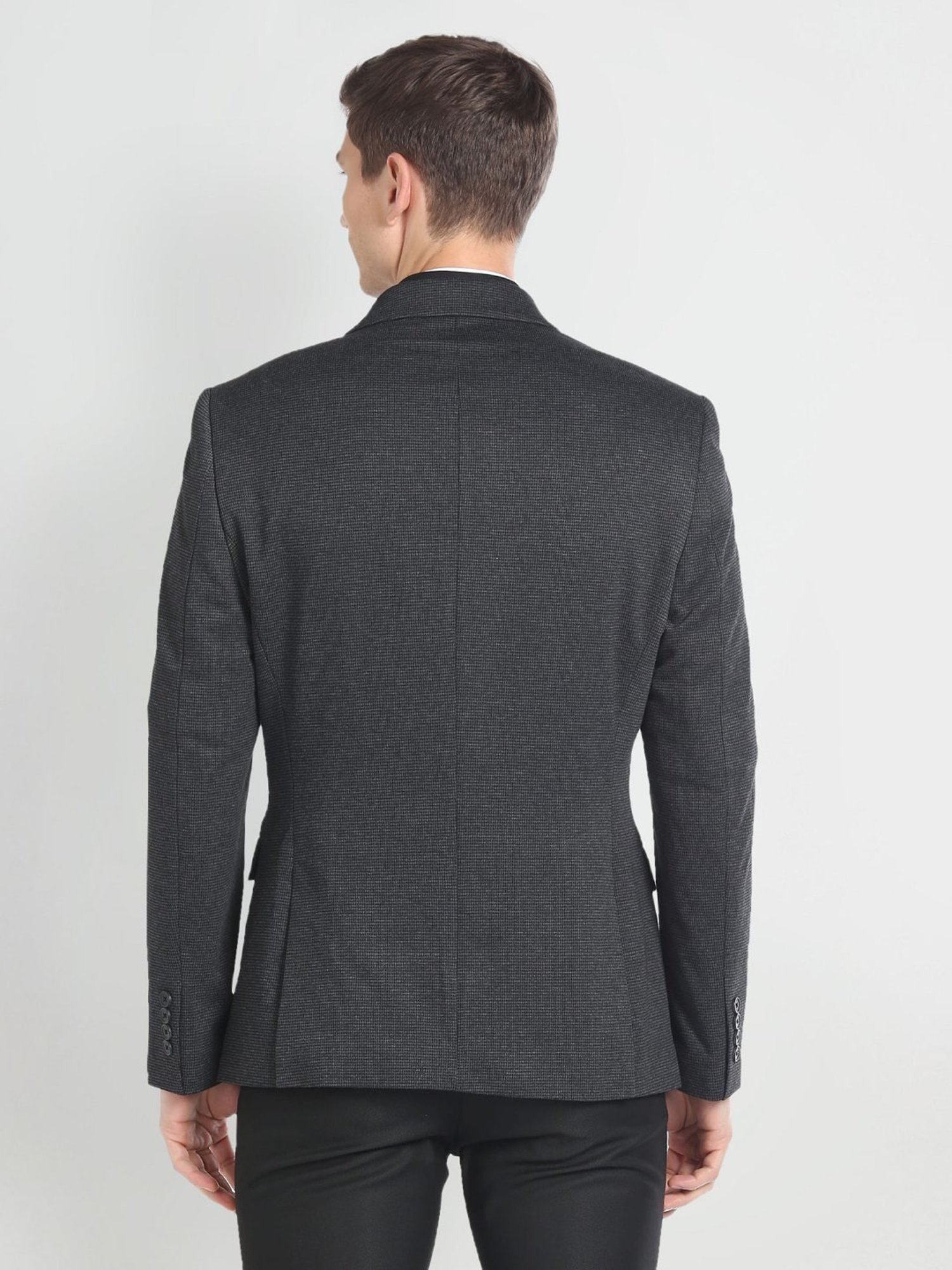 Arrow Charcoal Regular Fit Self Pattern Blazer
