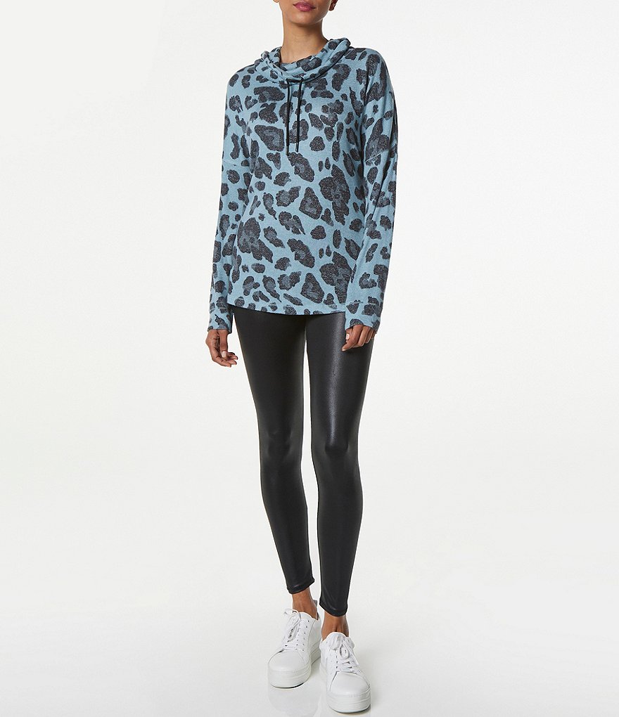 Marc New York Performance Animal Print Soft Hacci Cowl Neck Long Sleeve Tunic