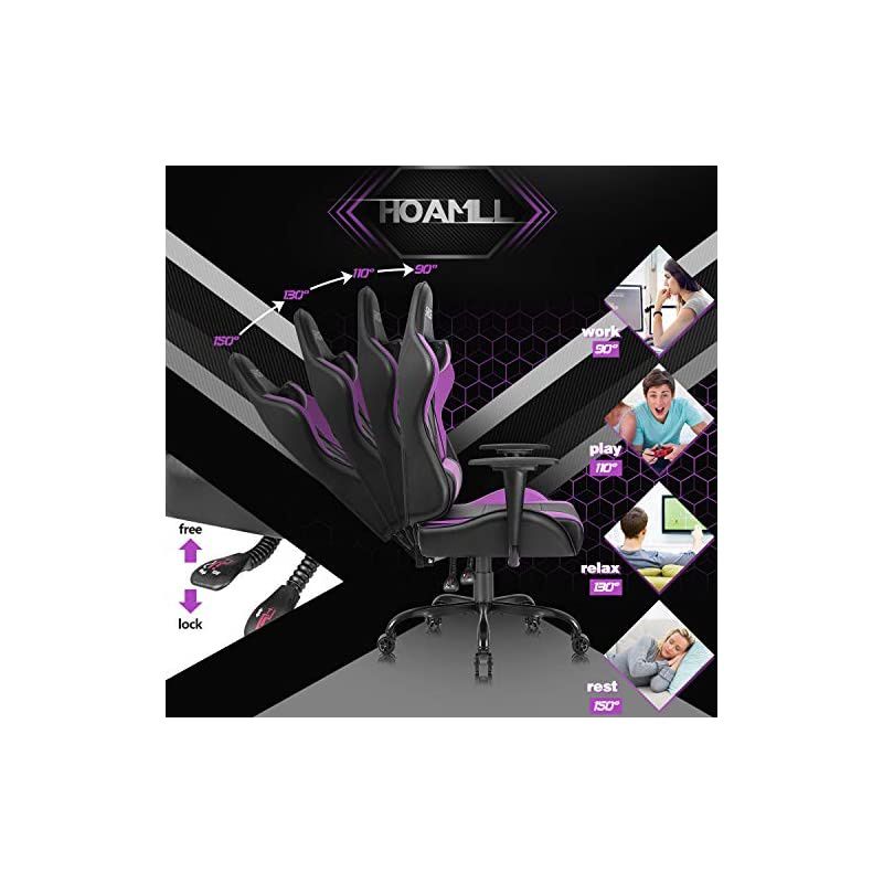 Gaming Office Chair Computer Chair High Back Racing Desk Chair PU Leather Adjustable Seat Height Swivel Chair Ergonomic Executive Chair with Headrest for Adults (Purple)