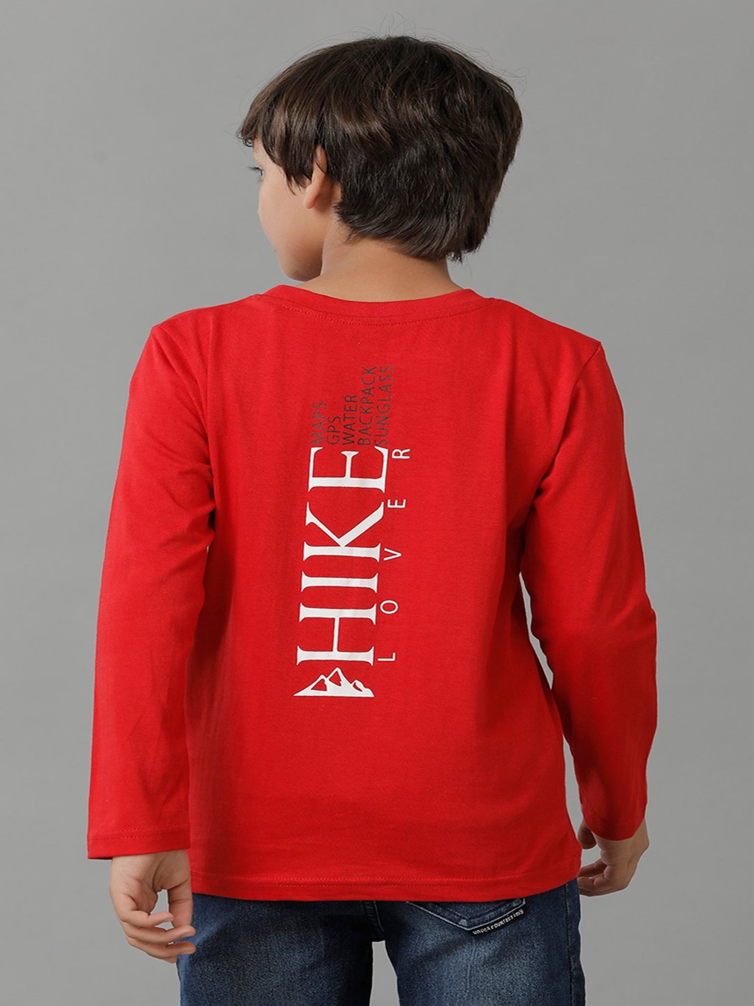 Under Fourteen Only Kids Red Printed Full Sleeves T-Shirt