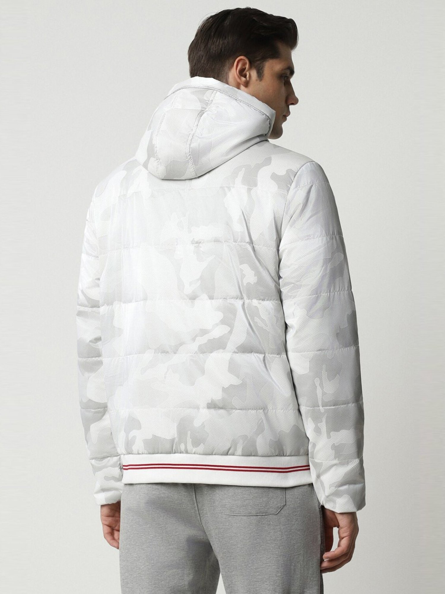 Van Heusen Grey Cotton Regular Fit Quilted Hooded Jacket