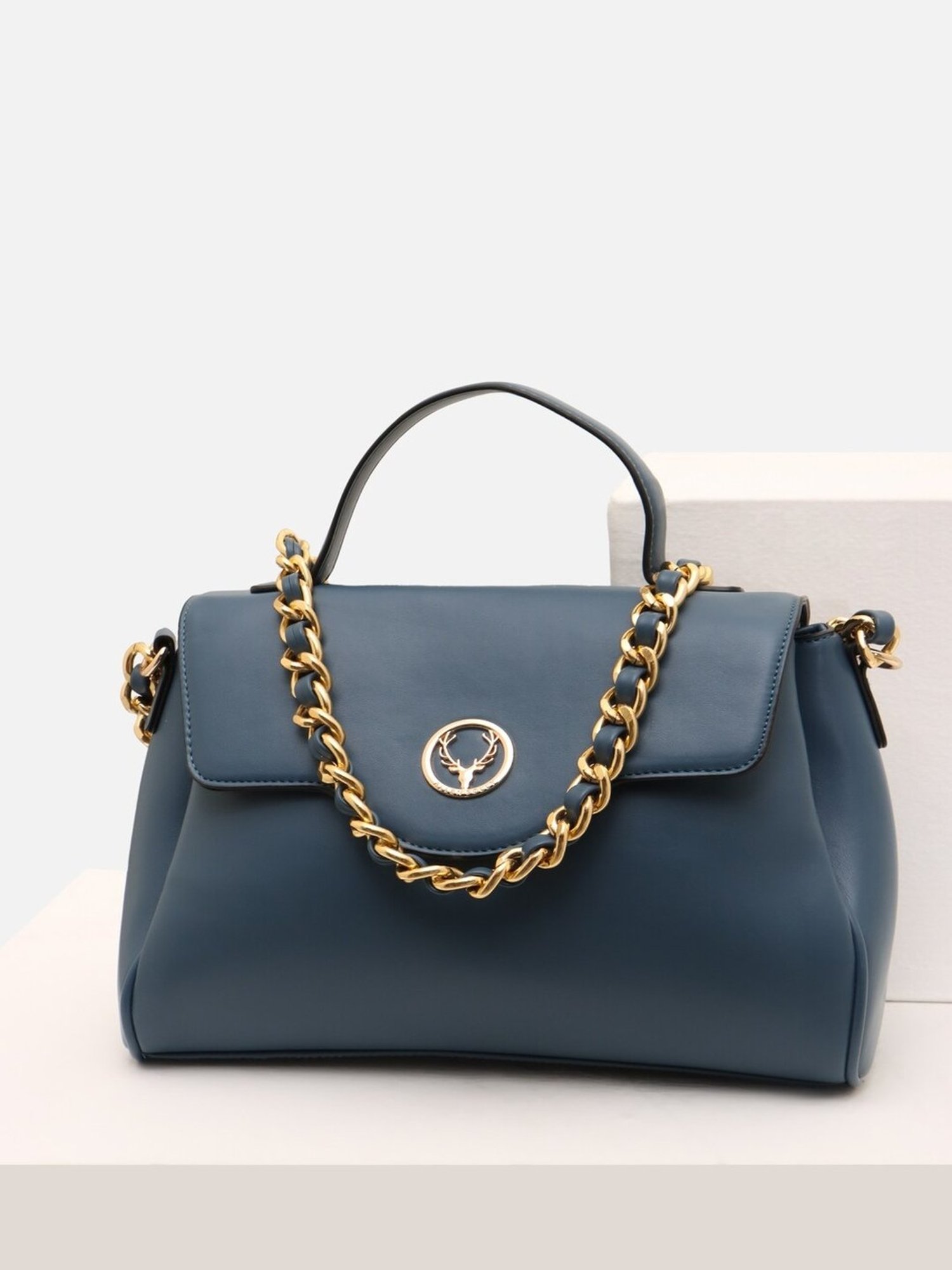 Allen Solly Blue Solid Medium Handbag
