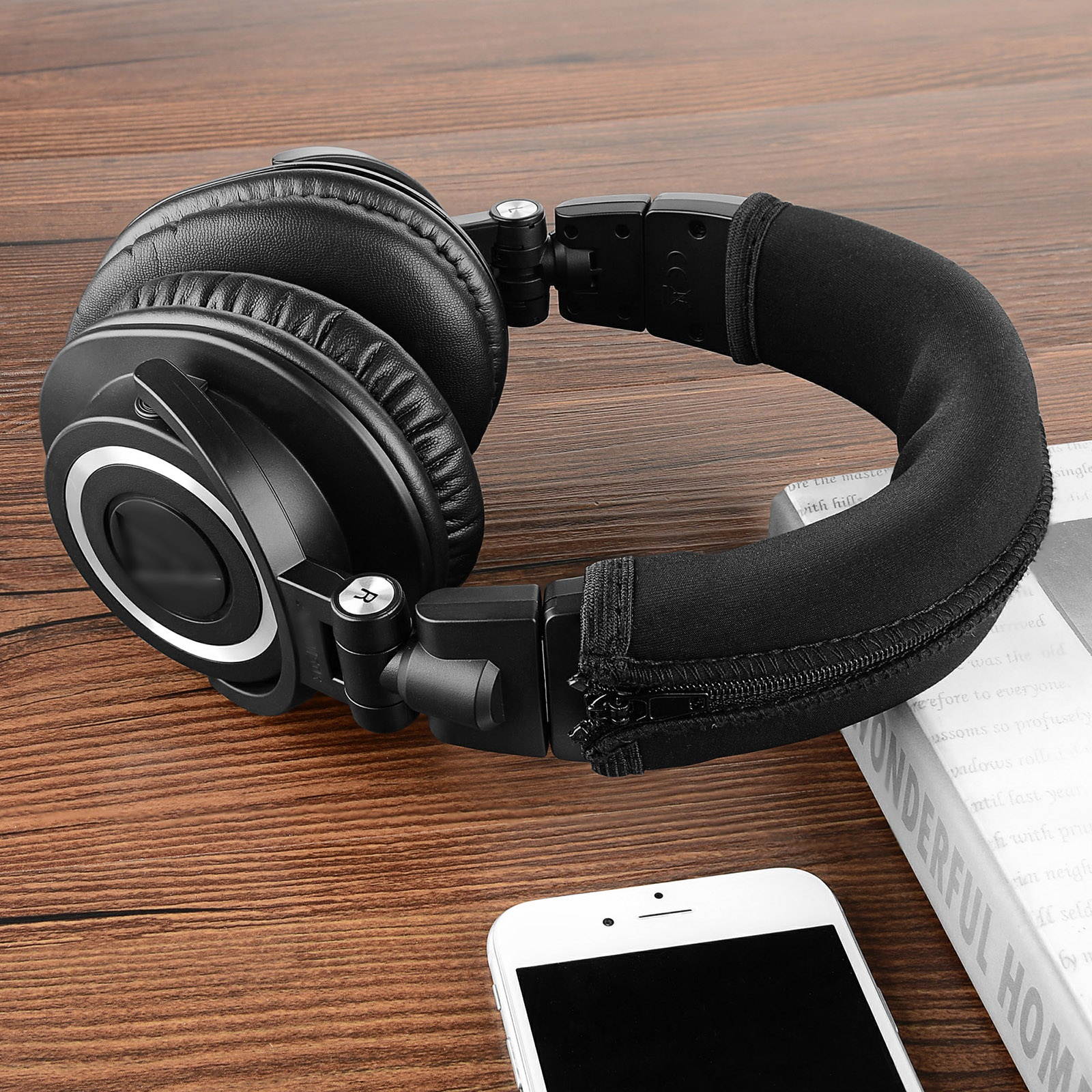 Geekria Headband Cover Compatible with ATH M50x, M50xBT, M50xPB, M50xWH, M50xBB Headphones / Headphone Headband Protector Repair Parts / Easy DIY Installation No Tool Needed (Black)