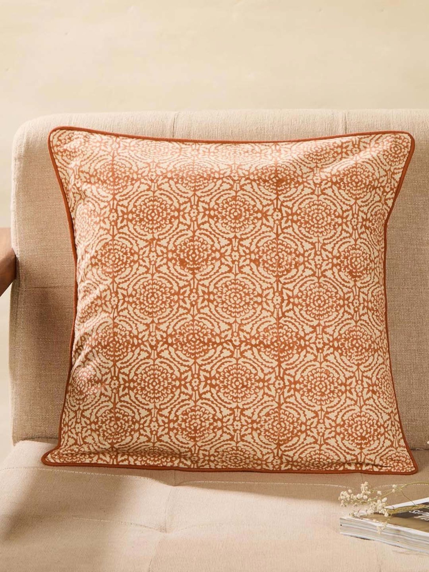 Fabindia Standalone Orange Cotton Cushion Cover