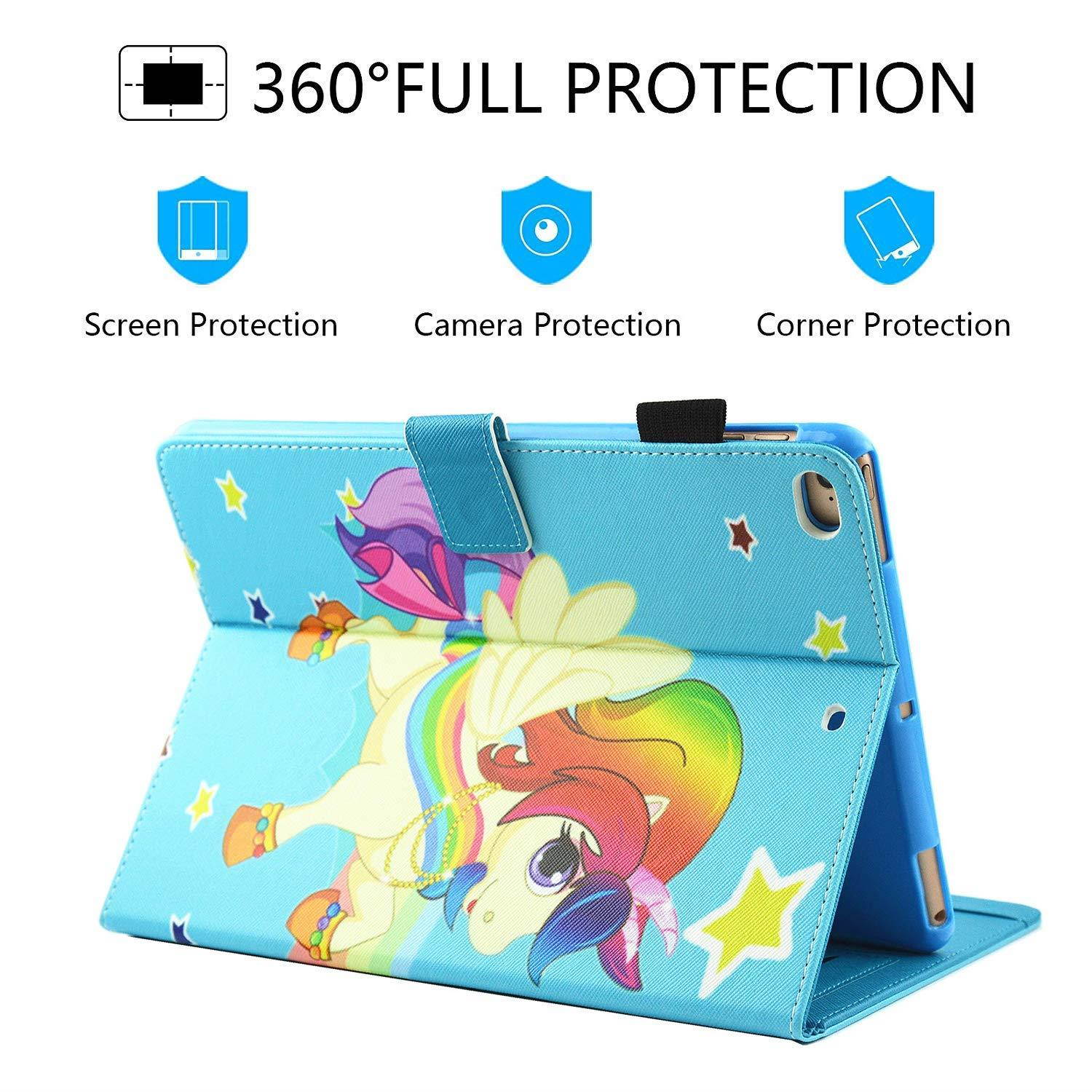 Casii iPad 9.7" 2018 2017 Case/iPad Air 1/2 Case,Premium PU Leather Cover Ultra Slim Folio Stand Smart Case with Card Slots Auto Sleep/Wake for iPad 6th/5th Generation/iPad Air 1/2,Star Unicorn