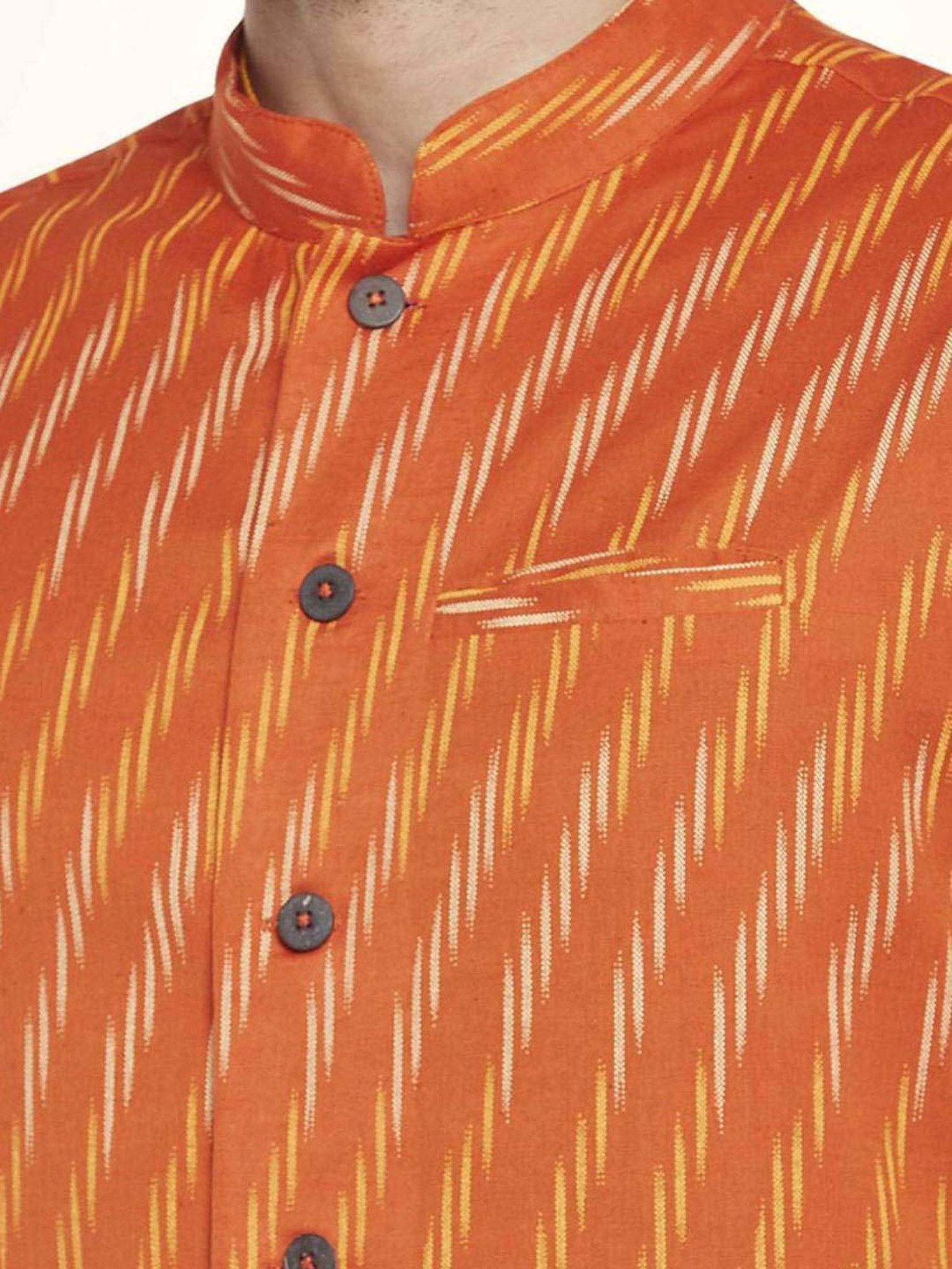 Indus Route By Pantaloons Rust Orange Cotton Regular Fit Printed Nehru Jacket