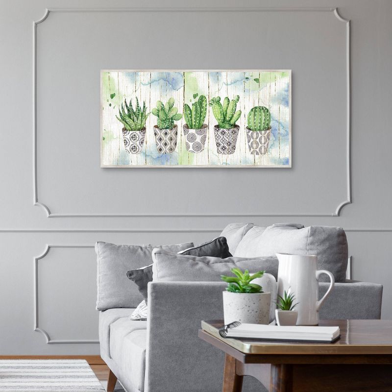 17" x 34" Potted Succulents on Wood by Elena Vladykina Framed Canvas Art Print - Masterpiece Art Gallery