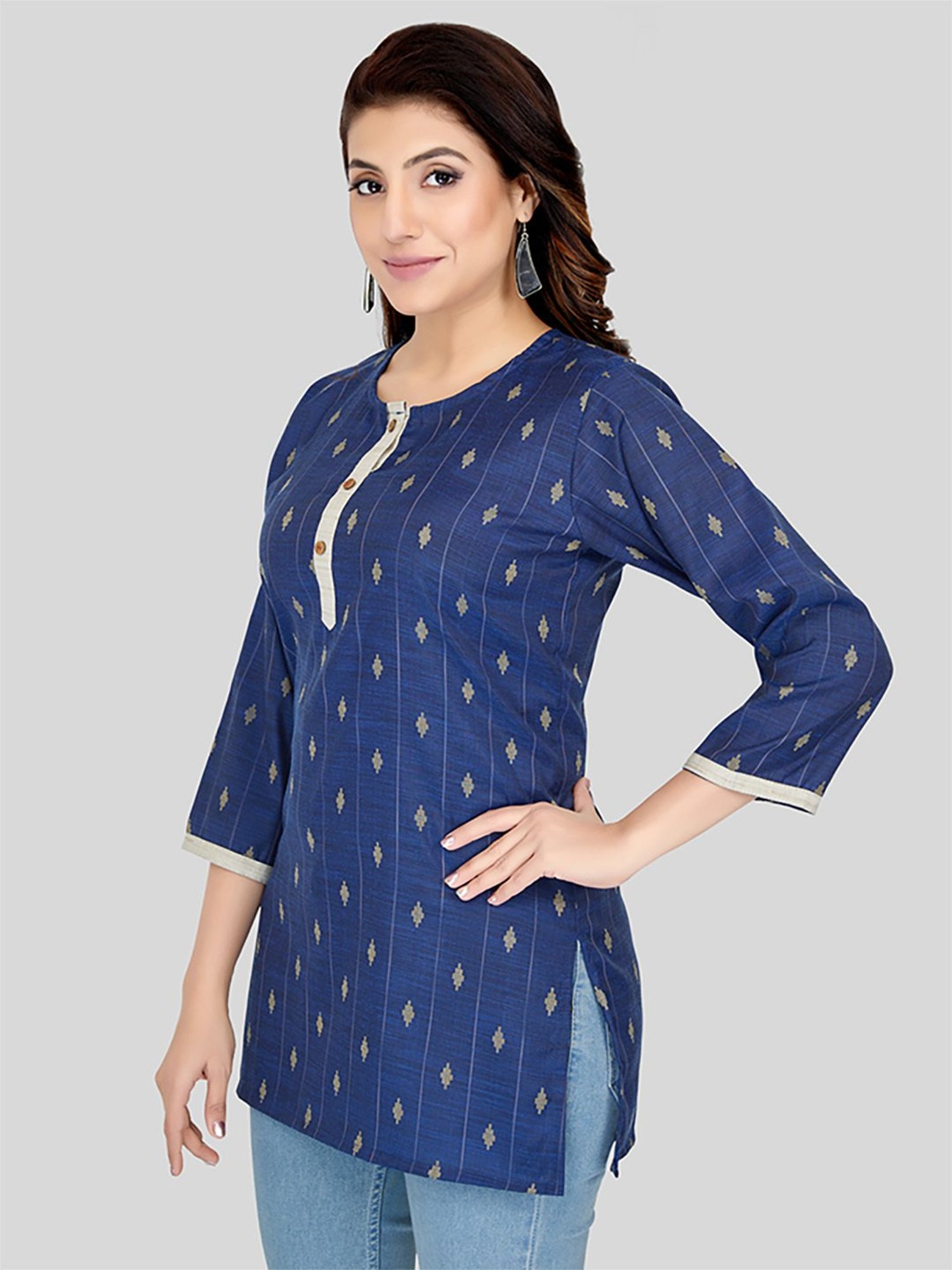 Saree Swarg Blue Woven Pattern Straight Short Kurti