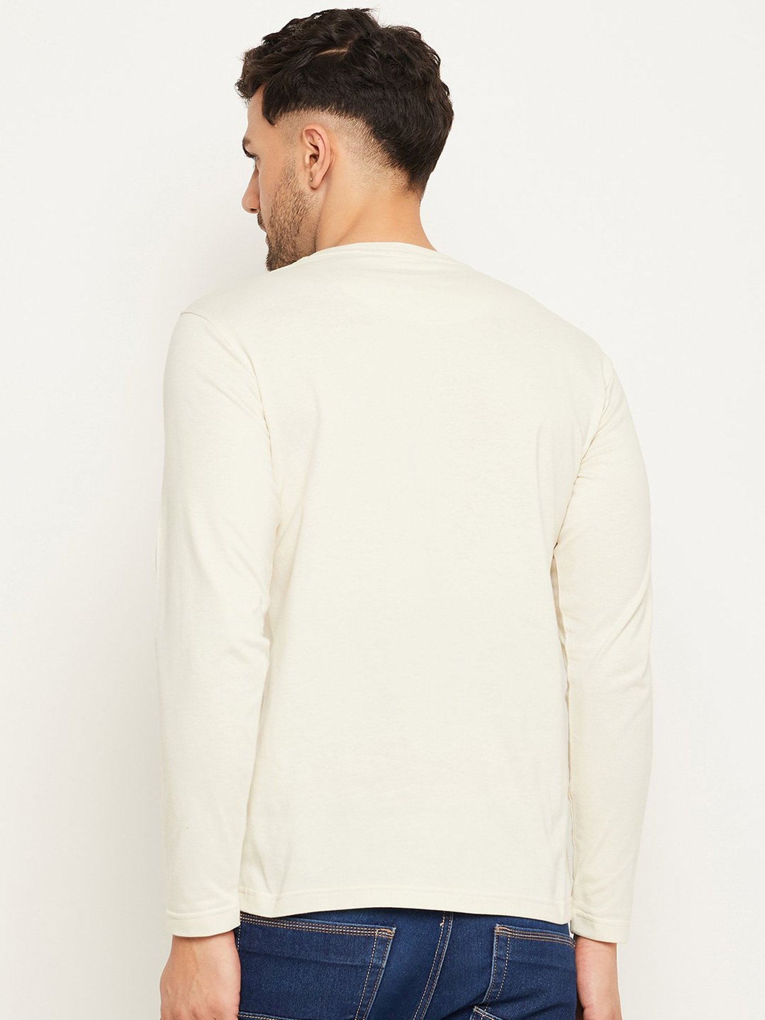 Club York Off White Regular Fit Printed Crew T-Shirt