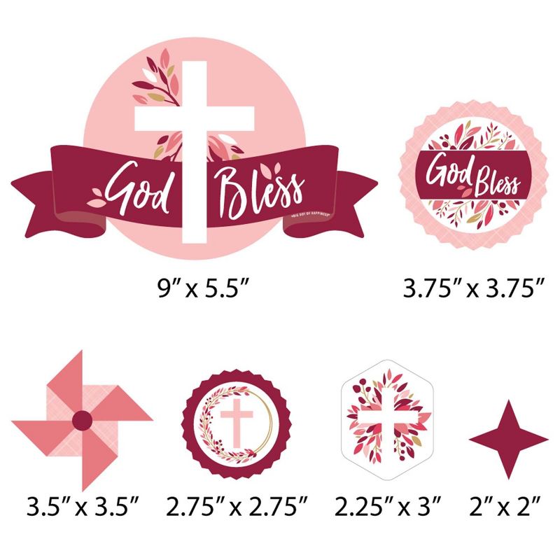 Big Dot of Happiness Pink Elegant Cross - Girl Religious Party Cake Decorating Kit - God Bless Cake Topper Set - 11 Pieces
