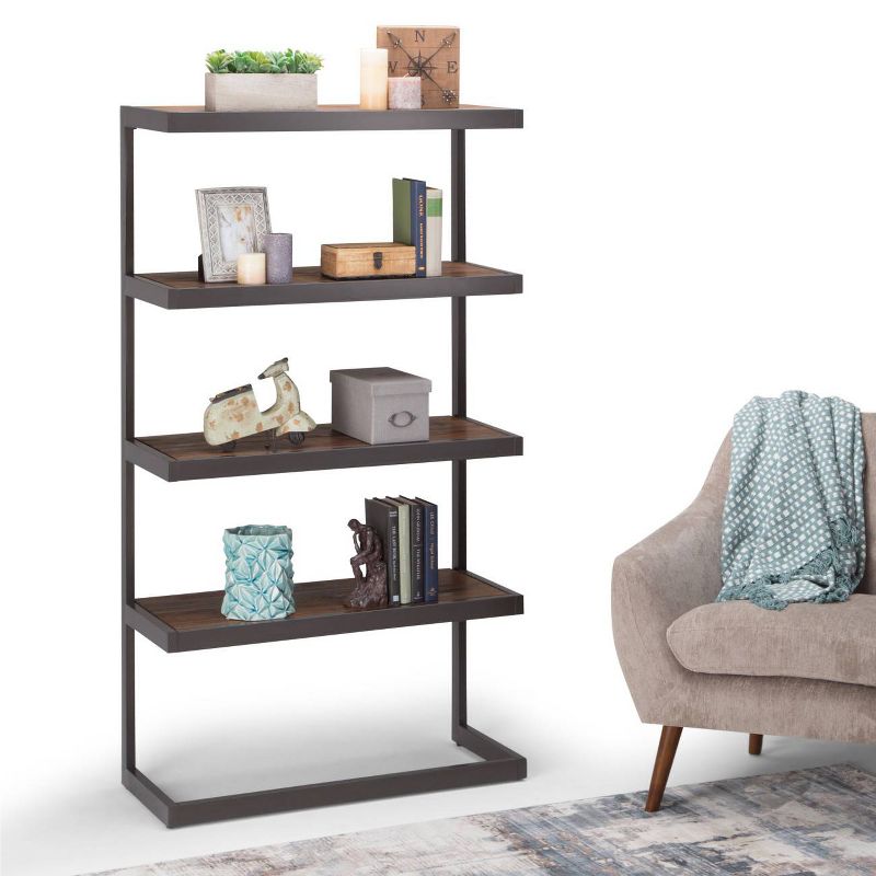 66"x36" Cecilia Solid Acacia Wood Bookshelf Rustic Natural Aged Brown - WyndenHall