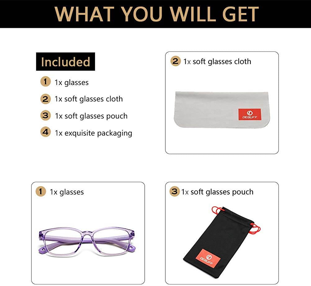 Kids Blue Light Blocking Glasses Square Nerd Soft Eyeglasses Frame, UV400 Protection