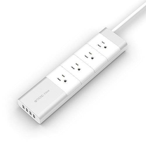 [Apple-Style] TROND&reg; Prime 4-Outlet Home / Office Power Strip with USB Smart Charger (4-Port, 30W/6A) and 5 Feet Power Cord, Made of Fire-Proof PC & Aluminum