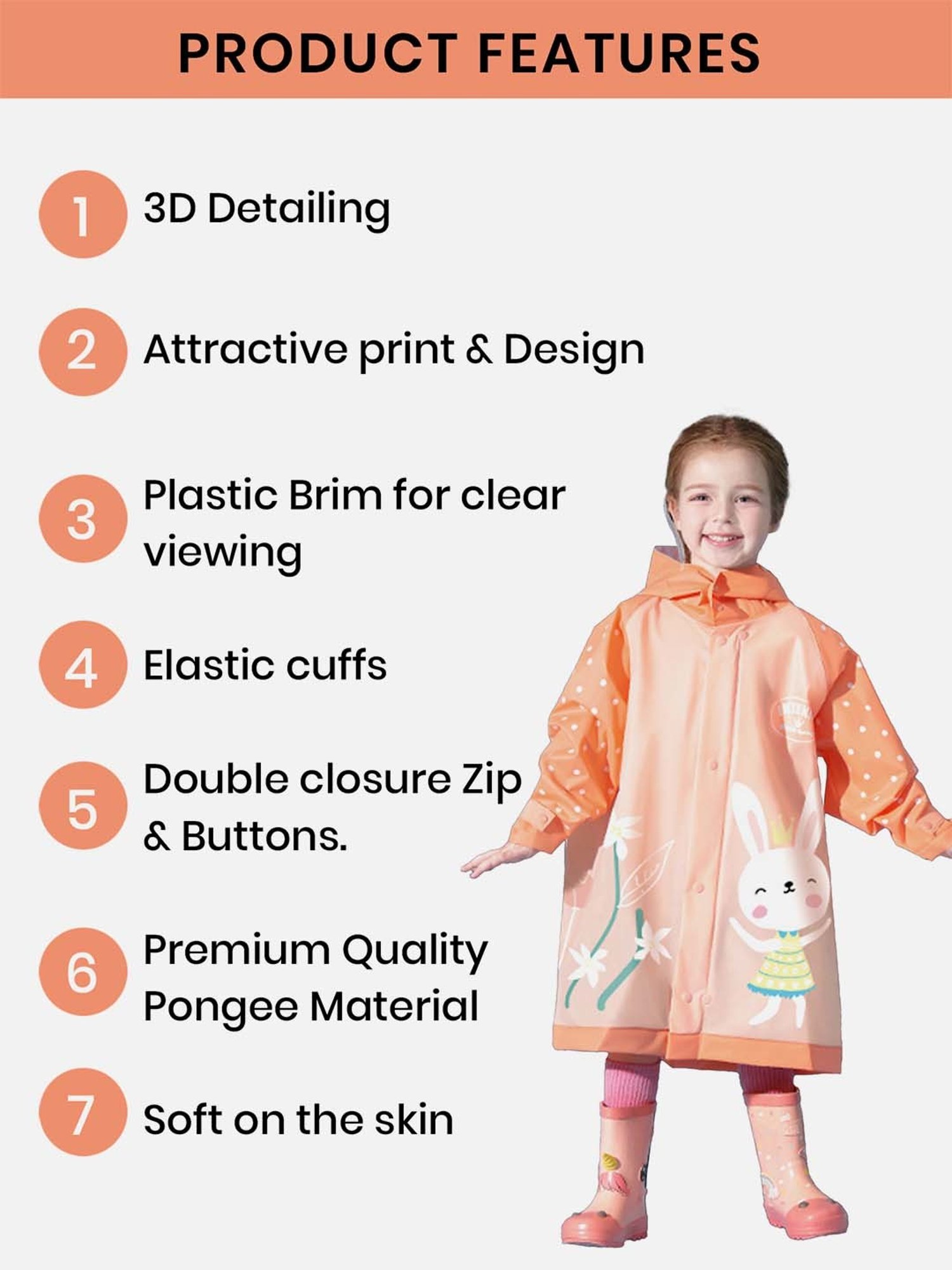 Little Surprise Box Kids Orange Printed Full Sleeves Raincoat