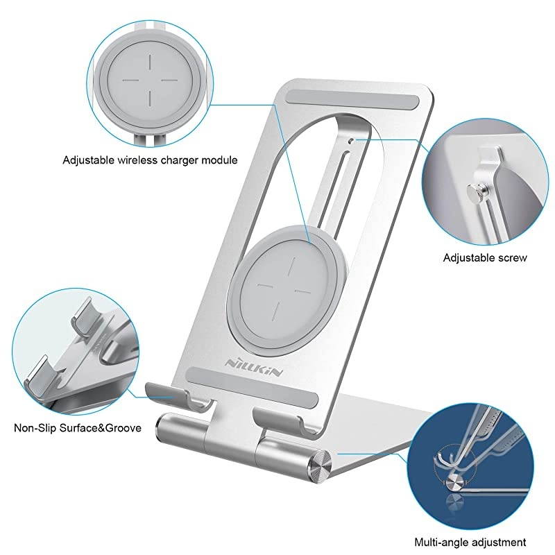 Tablet Stand Adjustable Wilreless Charger 2 in 1 Tablet ipad Holder Dock Wireless Charging Stand for iPad Pro 129iPad Pro 11 20202018ipad Air Mini 4 3 2KindleSamsung Tab S6S5eS4