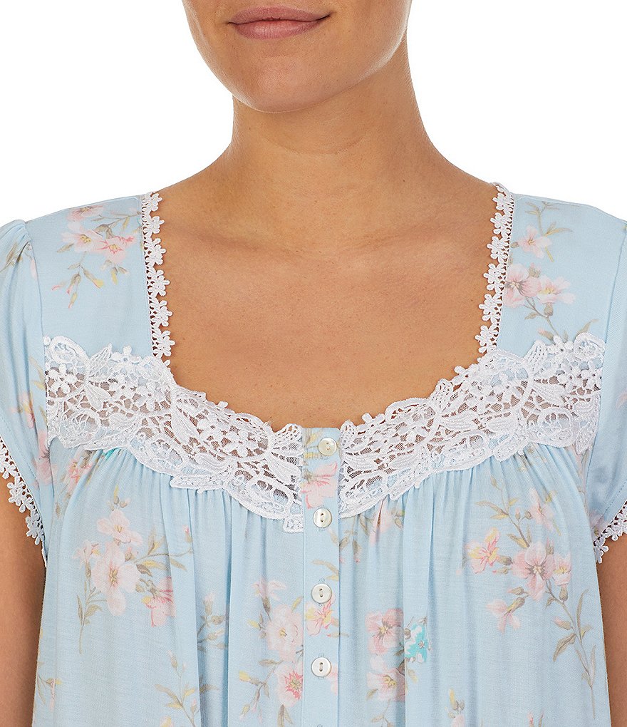 Eileen West Floral Print Cap Sleeve Jersey Knit Waltz Nightgown
