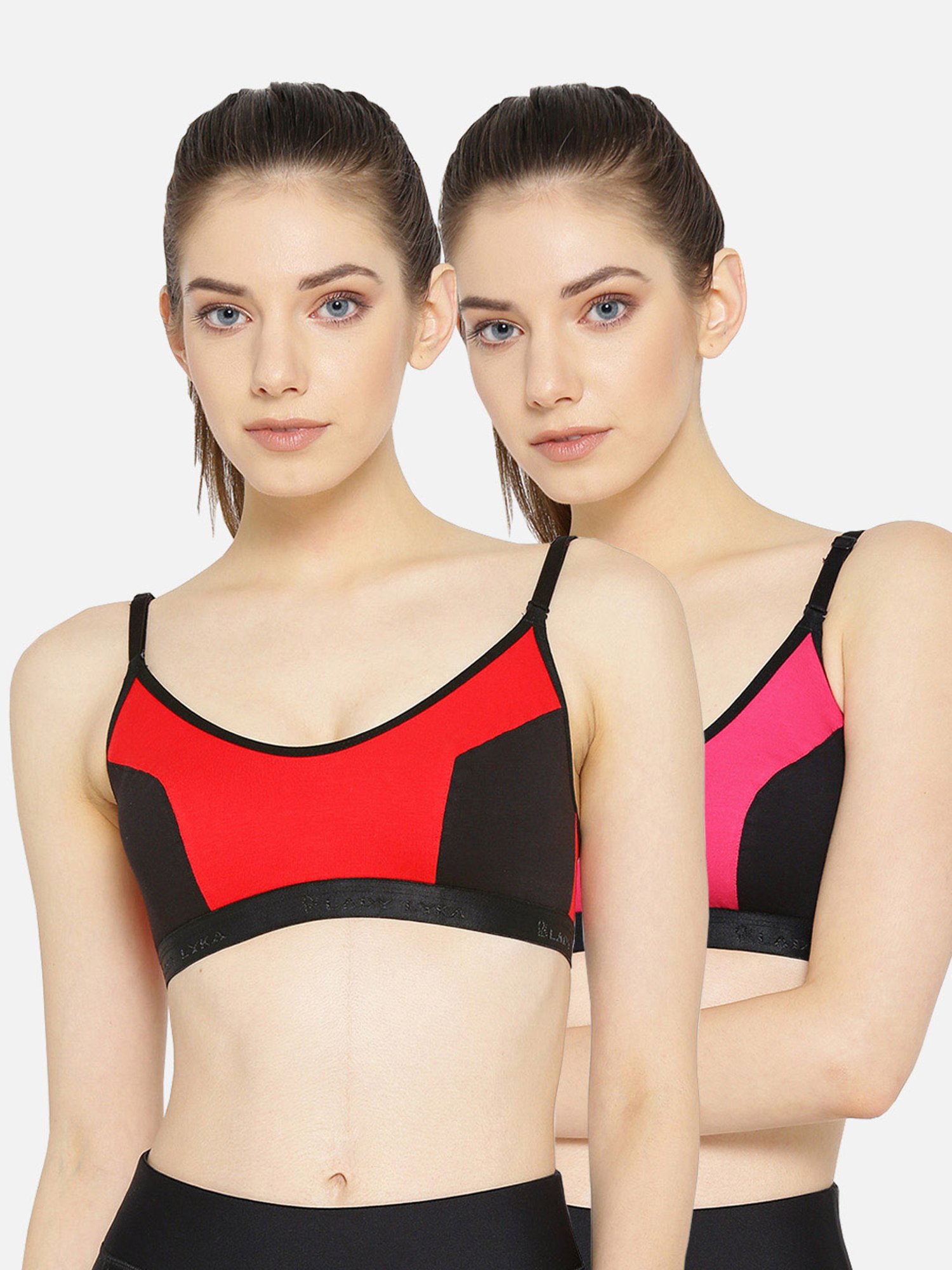 Lady Lyka Multicolor Non Wired Non Padded Sports Bra (Pack Of 2)