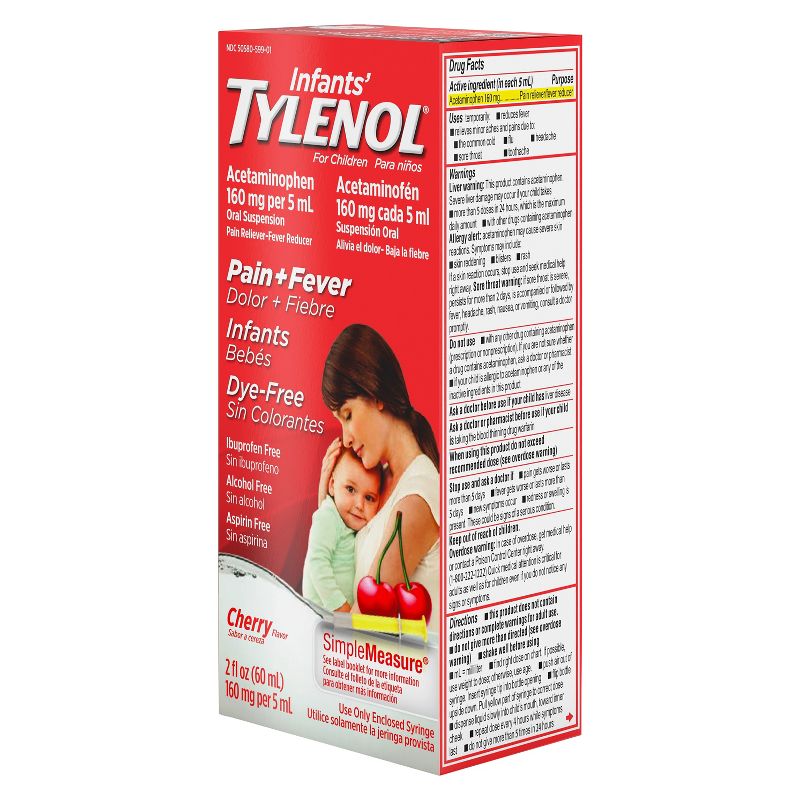 Infants' Tylenol Pain & Fever Reducer Liquid - Acetaminophen - Dye-Free Cherry - 2 fl oz