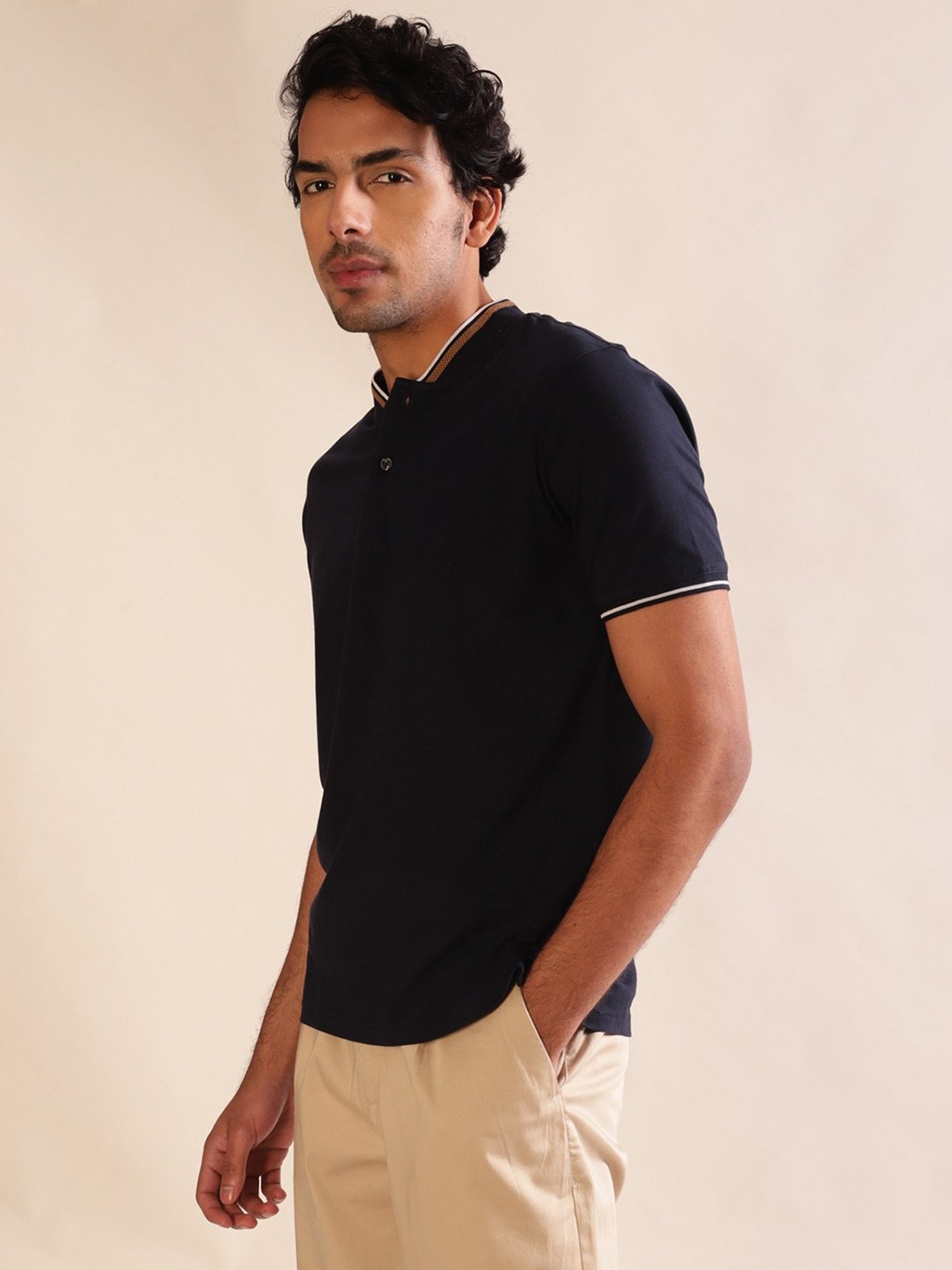ANDAMEN Navy Regular Fit Cotton T-Shirt
