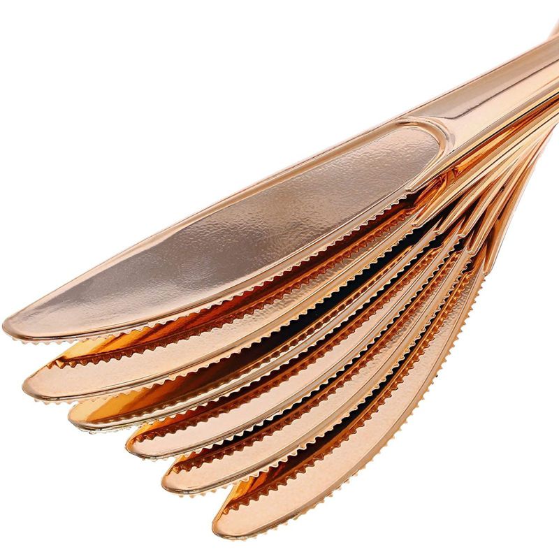 Sparkle and Bash 72 Pack Plastic Metallic Rose Gold Cutlery, Disposable Dinnerware Set