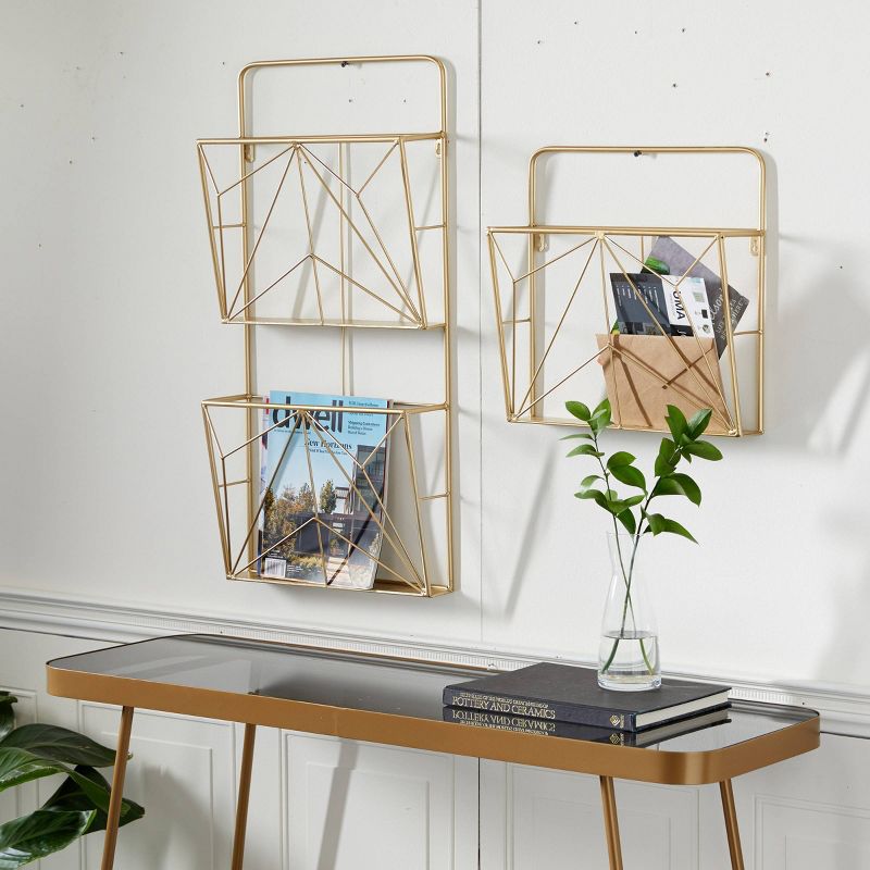 (Set of 2) 15" x 30" Metal Geometric Wall Mail Organizer Gold - Olivia & May