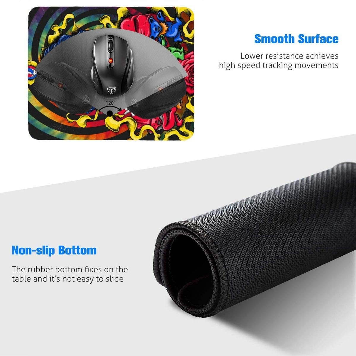 Grate-ful Dead Mouse Pad Dancing Bear Printed Mousepad Colorful Gaming Mouse Pads Non - Slip Rubber Base for Computer Game 7.1x8.7 in/18x22 cm