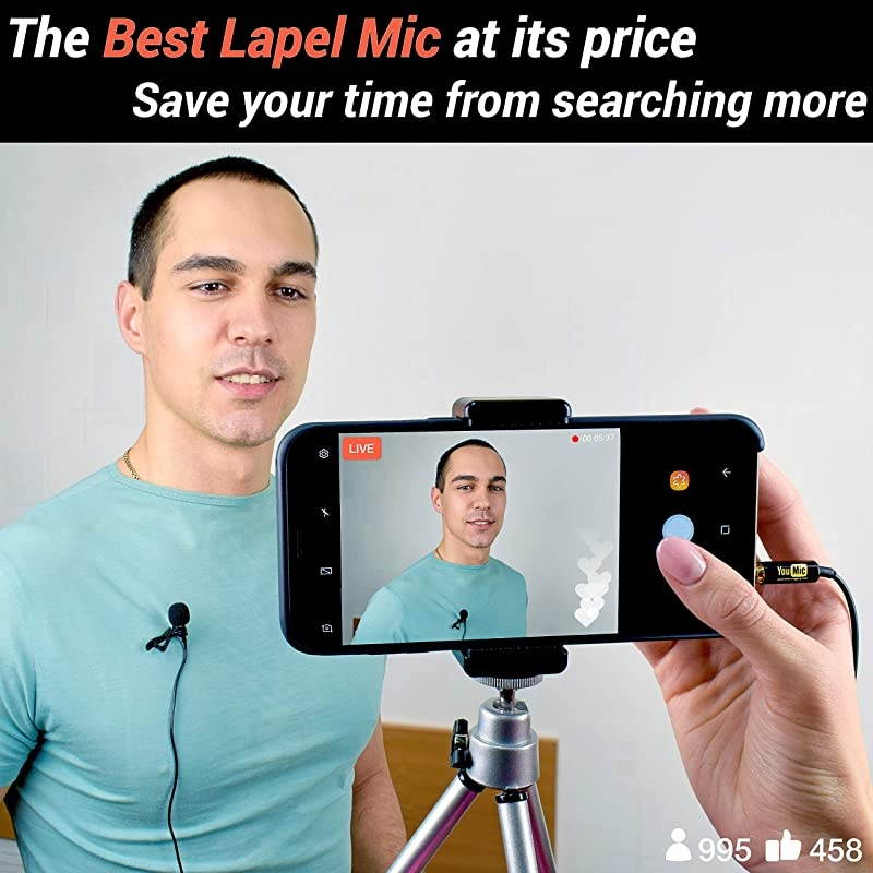 Lavalier Lapel Microphone for iPhone X 8 7 Plus 6 6s 5 5s iOSAndroid | Mini Lav Mic with Clip on
