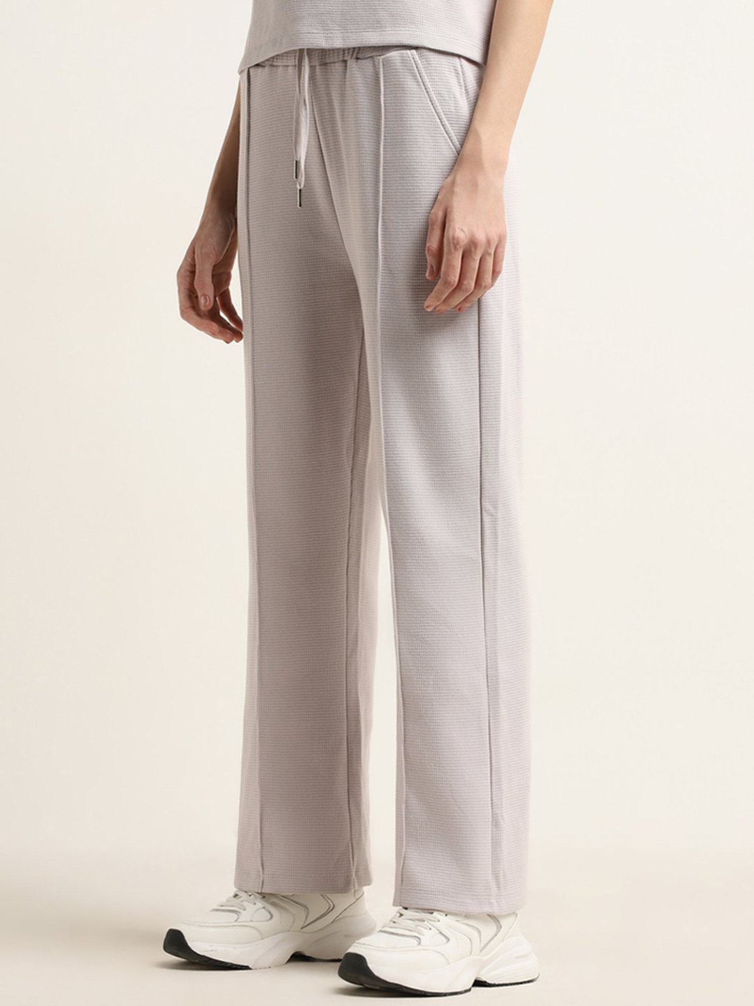 Studiofit by Westside Lilac Textured High-Rise Cotton Track Pants