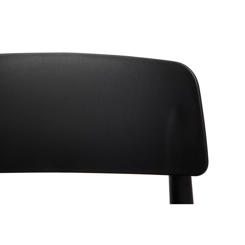 Set of 4 18" Mid-Century Modern Plastic Molded Dining Chairs with Solid Natural Wood Legs Black - OFM