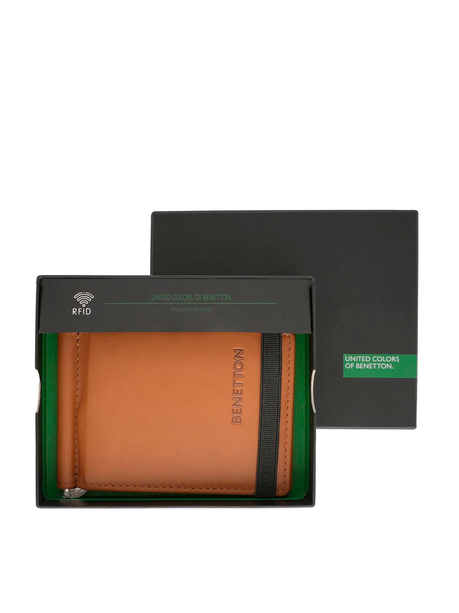 United Colors of Benetton Emberto Tan Leather Solid Money Clip Wallet
