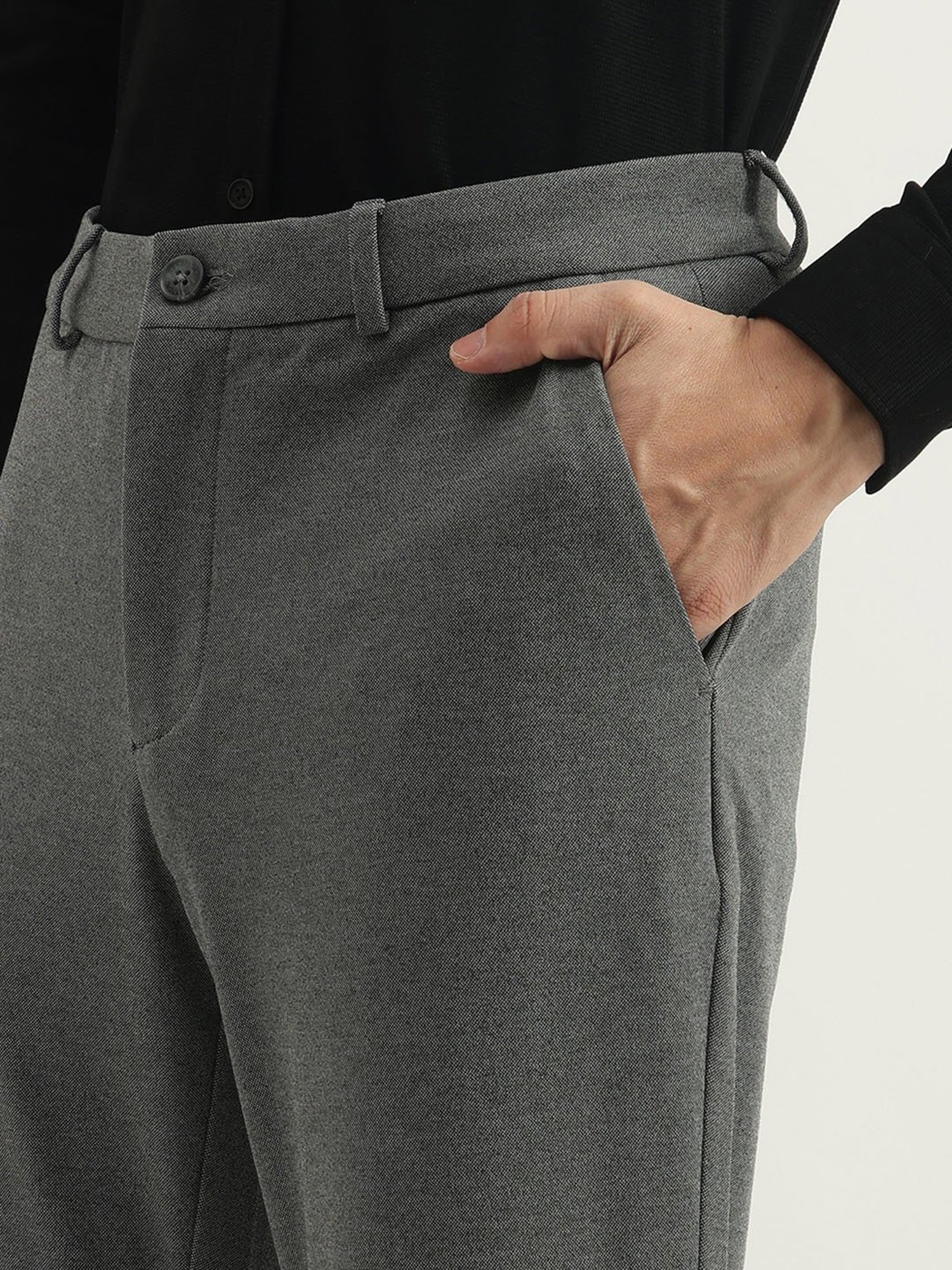 United Colors of Benetton Grey Polyester Viscose Blend Slim Textured Chinos