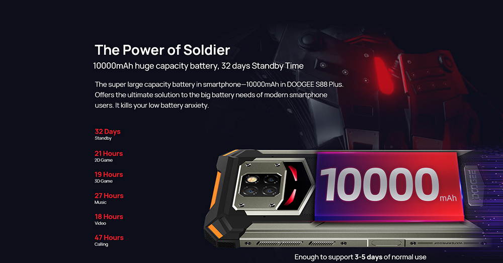 DOOGEE S88 Plus Android 10, 8GB+ 128GB, 48MP + 8MP Cameras, 10000mAh Battery, 6.3 inches FHD+ Waterdrop Screen, IP68 Waterproof Mobile Phone, 4G Dual SIM, NFC/GPS