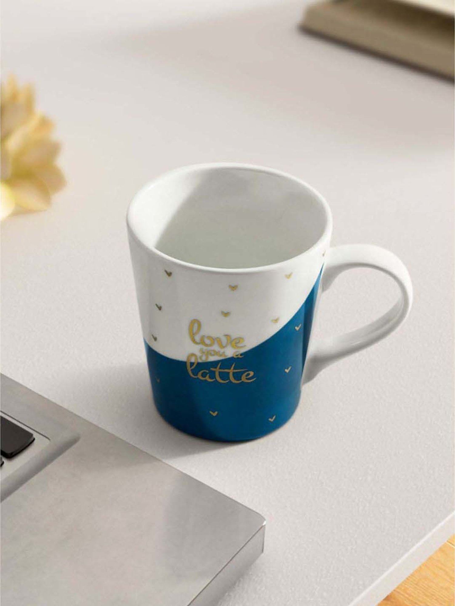 Living Scapes by Pantaloons White & Blue Bone China Mug (0.3 L)