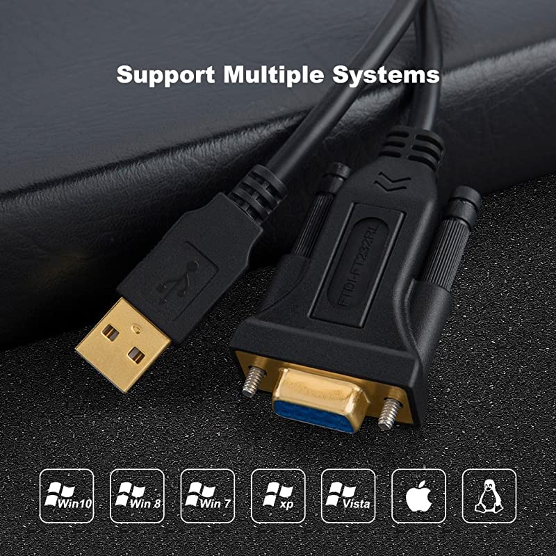 USB to RS232 Adapter with FTDI Chipset  66ft USB Male to RS232 Female DB9 Serial Converter Cable for Windows 10 81 8 7 Vista XP 2000 Linux and Mac OS X 106 and AboveBlack
