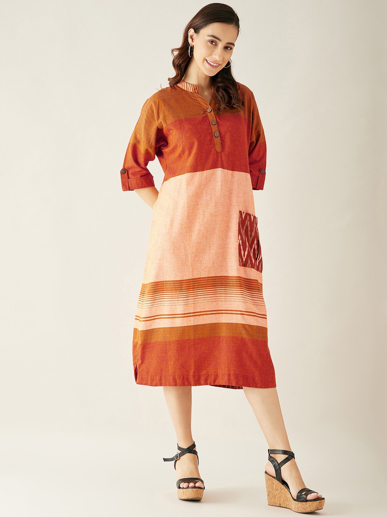 The Kaftan Company Multicolor Color-Block Midi Dress