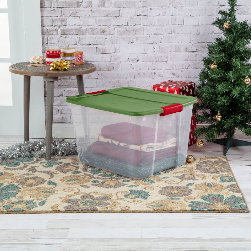 Sterilite 66qt Latching Bin Green Lid and Red Latch