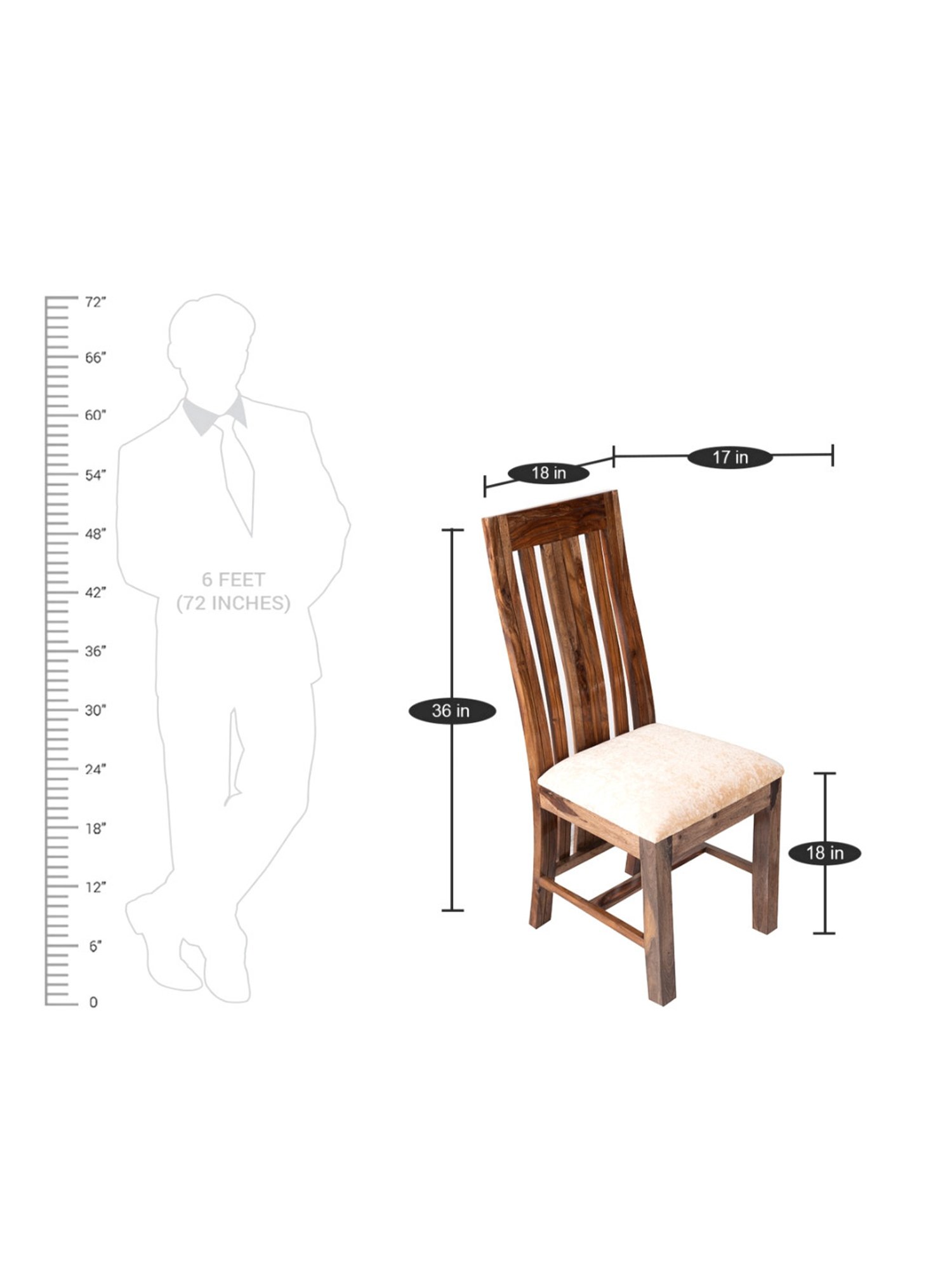 Ikiriya Columbus Solid Brown & Beige Wood Dining Chair Teak Finish