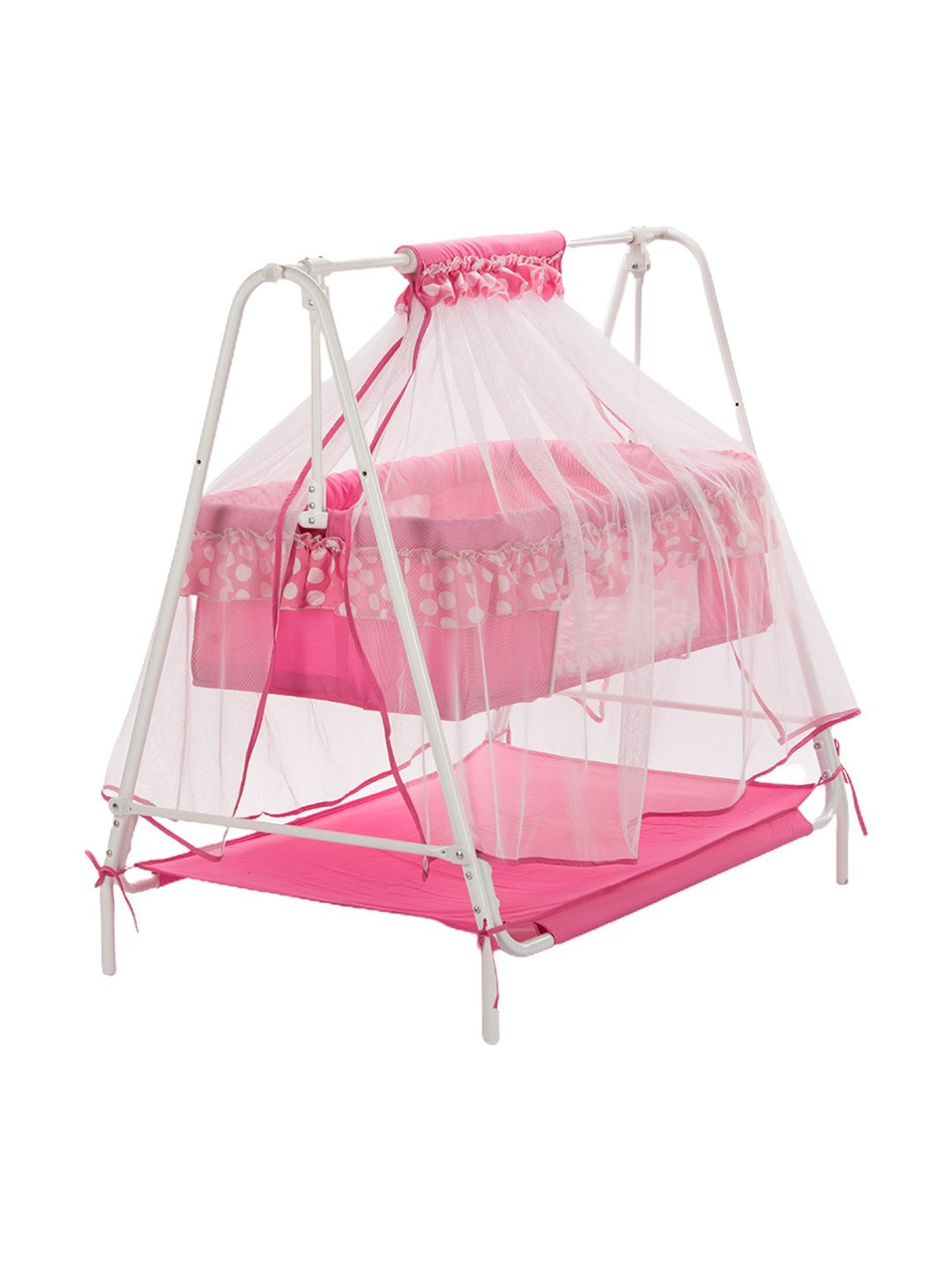 Kiddery Pink Baby Cradle with Mosquito Protection Net (Age 0-12 Months)